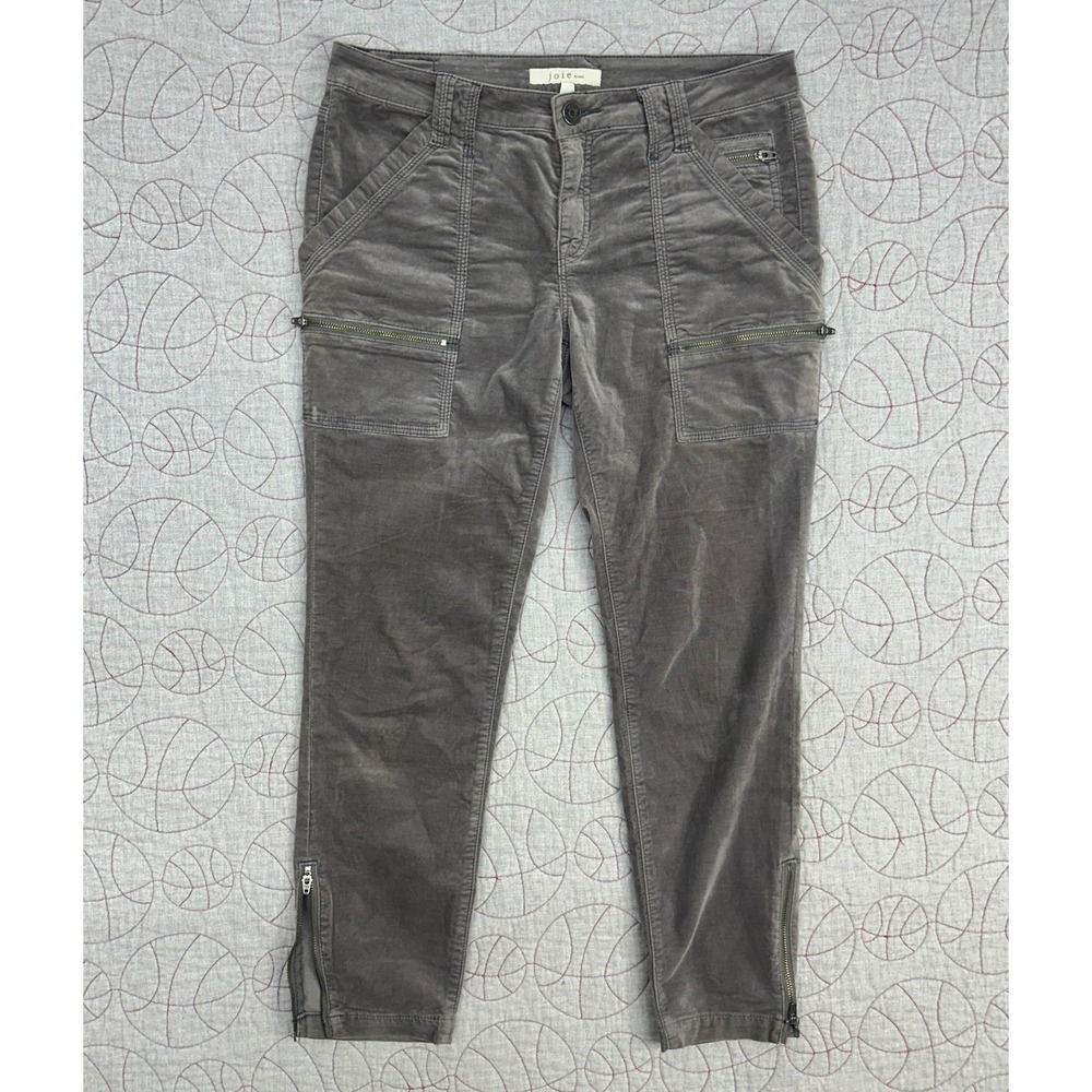 Joie‎ Jeans Park Skinny Gray Velvet Ankle Zip Cargo Pants / Women's 29